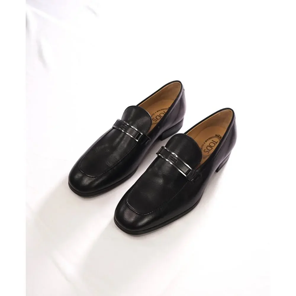 $975 TOD'S - Black Leather Logo Loafers - US 10 (9UK)